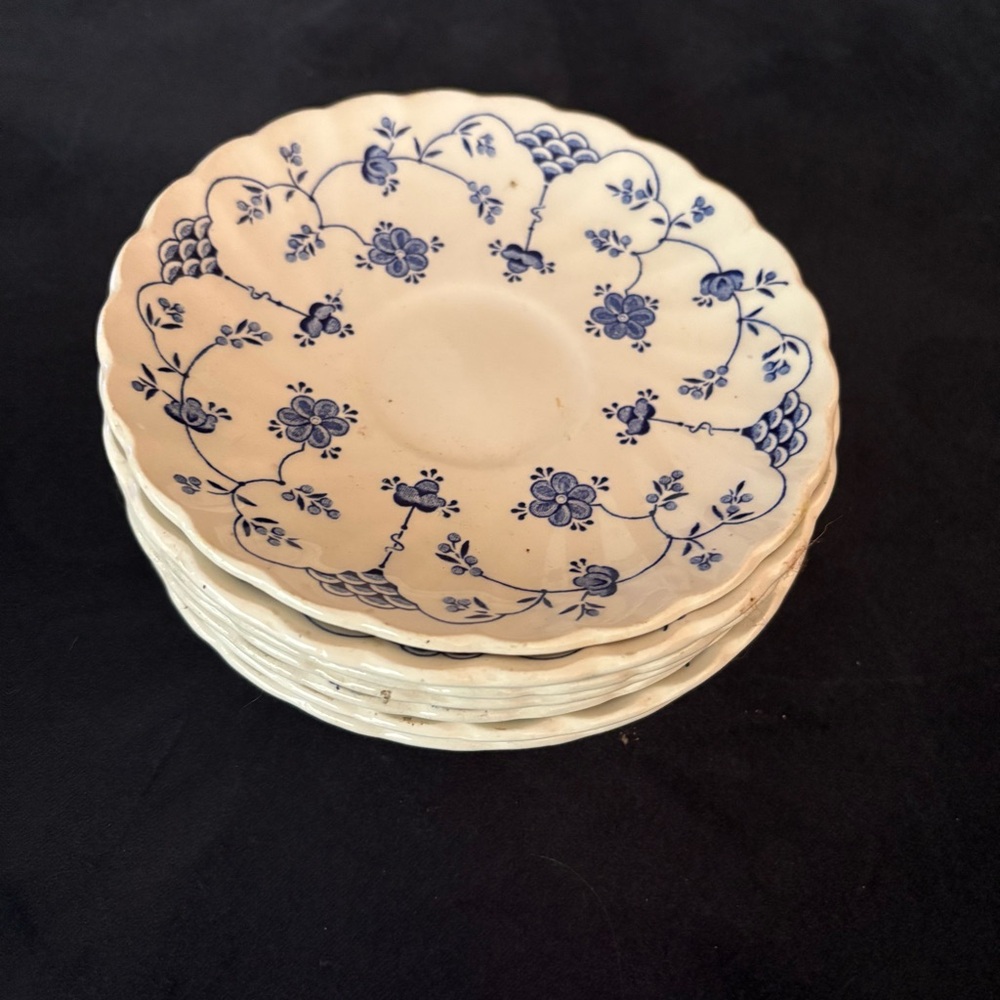 Myott 5 3/4” Finlandia 1982 Blue and White Floral Saucers (5)